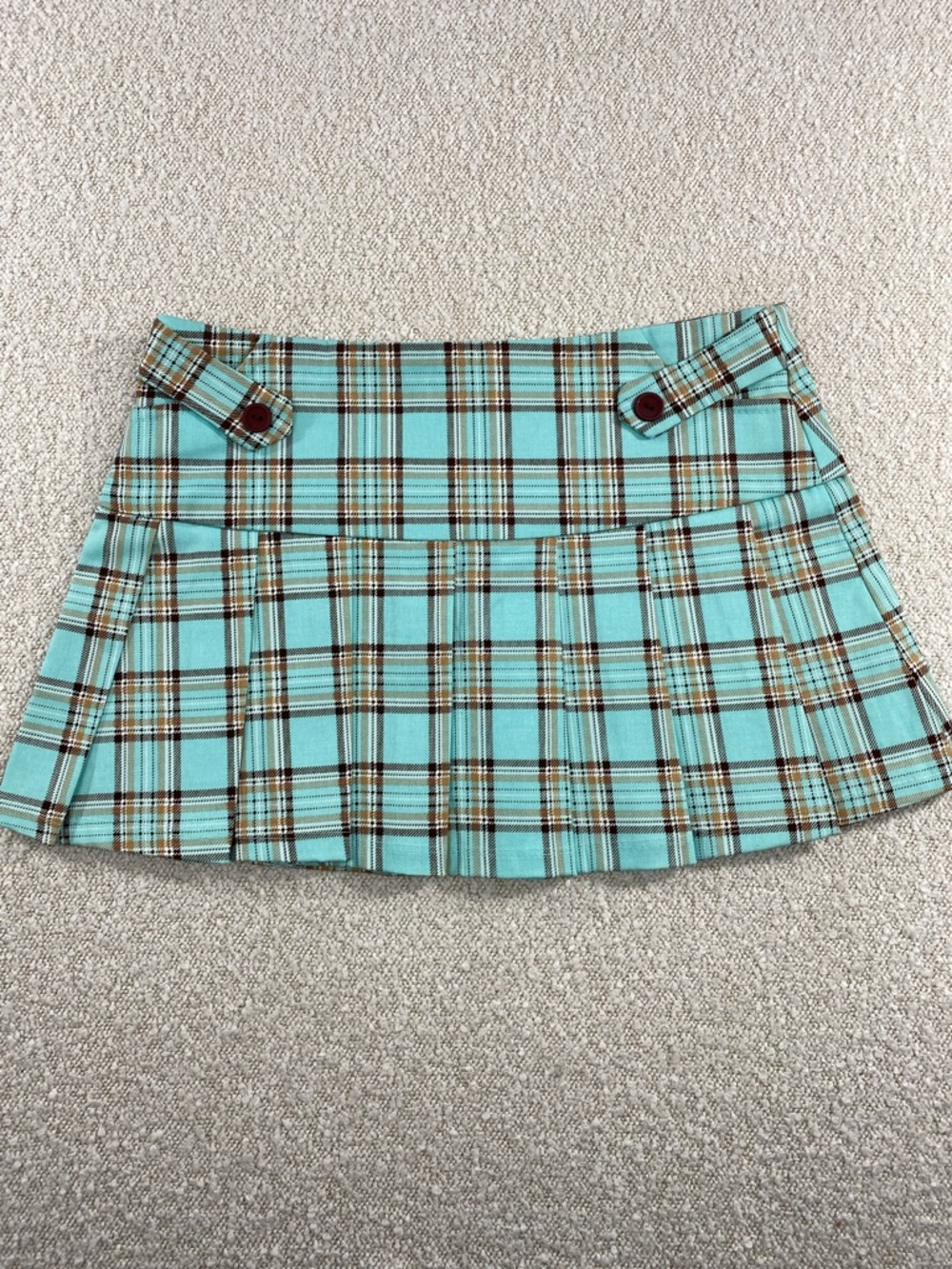 Pleated Plaid Mini Skirt in Aqua